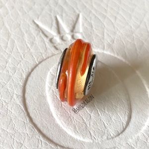 RETIRED Pandora Orange Ribbon Murano Charm
